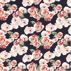 Broken Crepe Fabric Roses - Navy