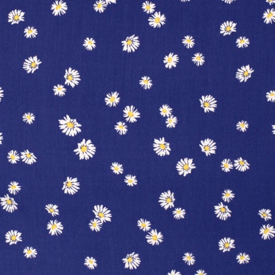 Viscose Poplin Printed Flowers - Cobalt