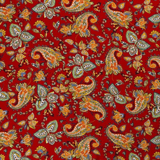 Viscose Twill Fabric Printed Abstract - Red