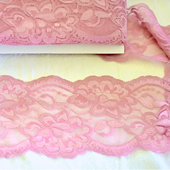 Wide stretch lace ribbon, vintage pink, 95mm.